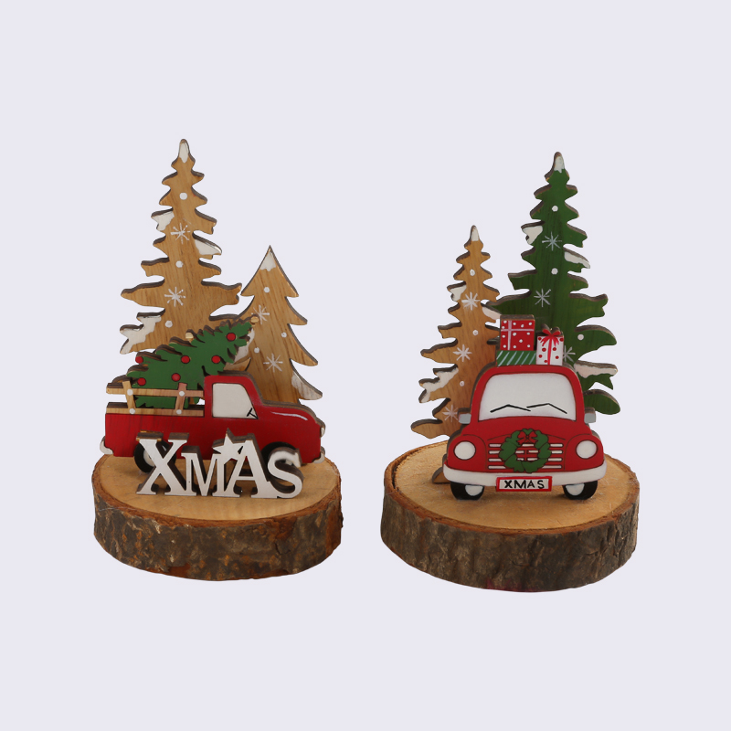 Weihnachtsauto Holzstapel Schnee Szene Atmosphäre Geschenk Ornamente